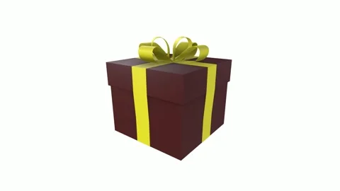 3D rendering of a brown gift box with a yellow ribbon and bow Stock-Footage 286148564