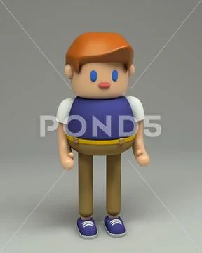 3d rendering of brown-haired young man in blue t-shirt, beige pants, sneakers Stock Illustration