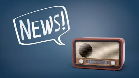 3d rendering of a brown retro radio set on a blue background with a chalk drawn Stock Illustration