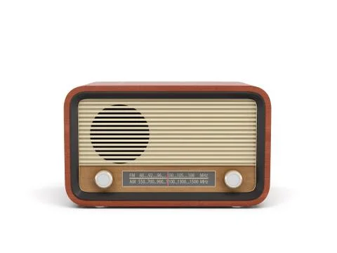 3d rendering of a brown rounded retro style radio receiver with an analogue Stock Illustration