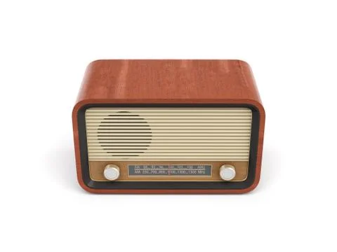 3d rendering of a brown rounded retro style radio receiver with an analogue Stock Illustration