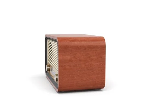3d rendering of a brown rounded retro style radio receiver with an analogue Stock Illustration
