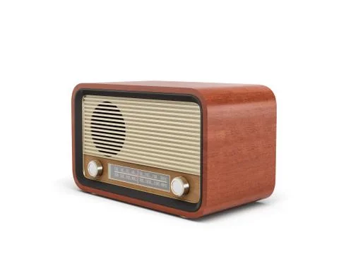 3d rendering of a brown rounded retro style radio receiver with an analogue Stock Illustration