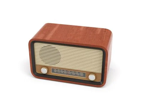3d rendering of a brown rounded retro style radio receiver with an analogue Stock Illustration