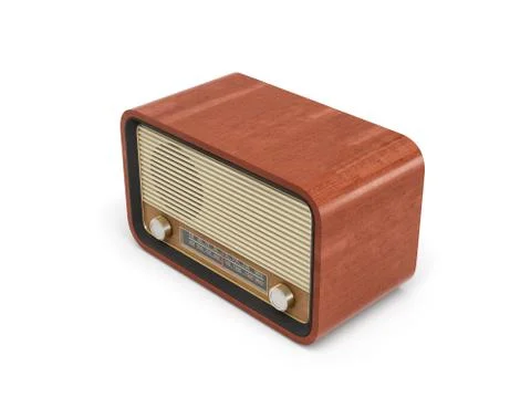 3d rendering of a brown rounded retro style radio receiver with an analogue Stock Illustration
