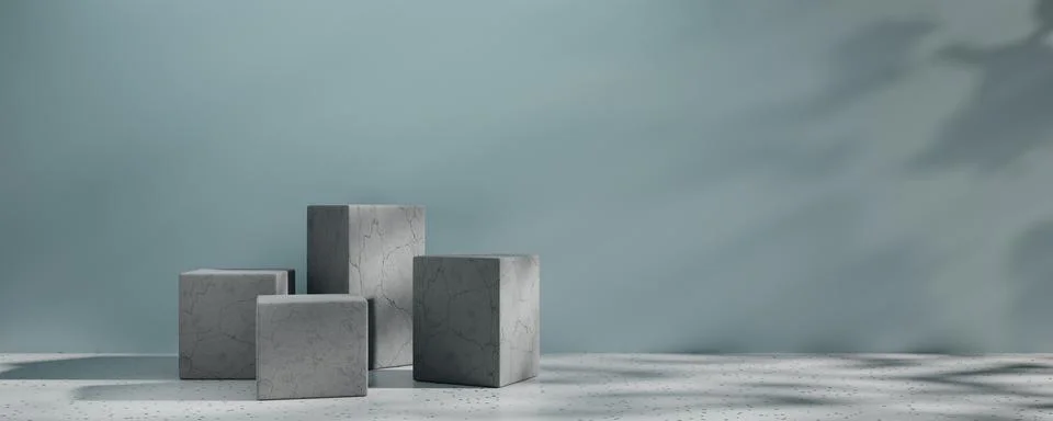 3D rendering, Brown stone podium, Cosmetic display stand on blue background.  Stock Illustration
