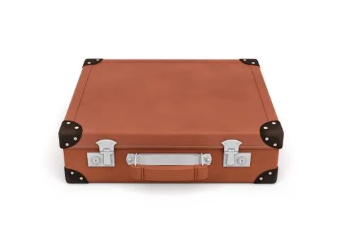 3d rendering of a brown vintage closed suitcase with metal locks on white Stock-Illustration