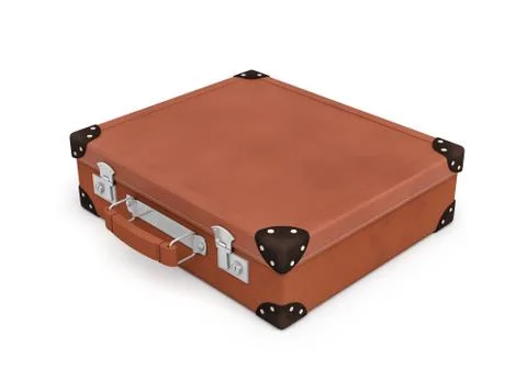 3d rendering of a brown vintage closed suitcase with metal locks on white Stock Illustration