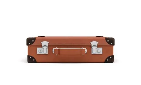 3d rendering of a brown vintage closed suitcase with metal locks on white Stock Illustration