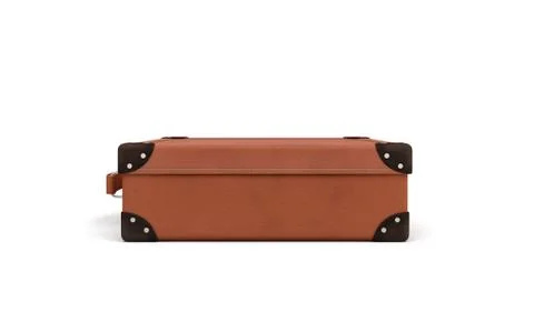 3d rendering of a brown vintage closed suitcase with metal locks on white Stock Illustration