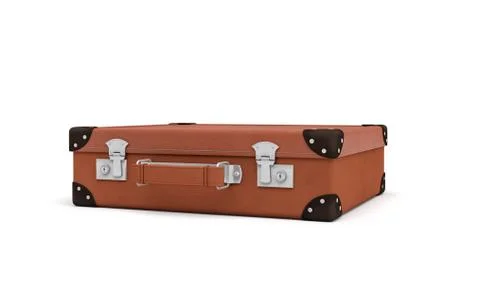 3d rendering of a brown vintage closed suitcase with metal locks on white Stock Illustration