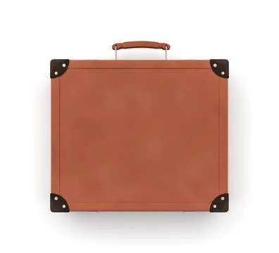 3d rendering of a brown vintage closed suitcase with metal locks on white Stock Illustration