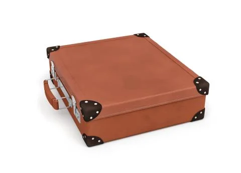 3d rendering of a brown vintage closed suitcase with metal locks on white Stock Illustration