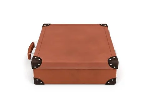 3d rendering of a brown vintage closed suitcase with metal locks on white 스톡 일러스트