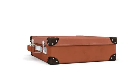 3d rendering of a brown vintage closed suitcase with metal locks on white Stock Illustration