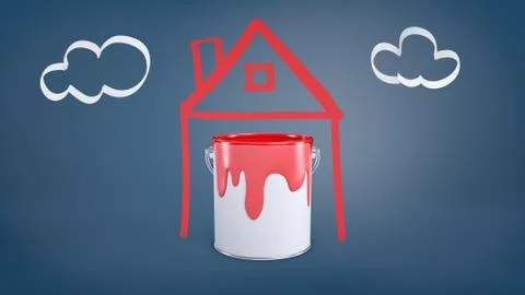3d rendering of a bucket with red paint stands inside a simple picture of a Stock Illustration