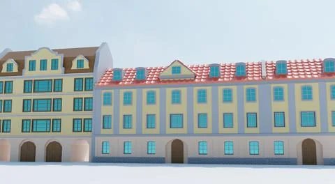 3D Rendering of a building with a colorful facade in the sky Ilustración de archivo