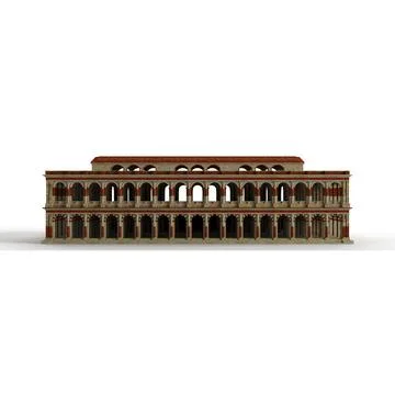 3D rendering of a building with columns on a white background Ilustración de archivo