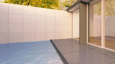 3D Rendering, bungalow with swimming pool, exterior view Stock Illustration
