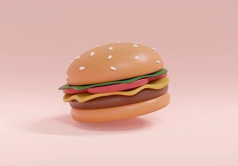 3D Rendering of burger on background. 3D Render illustration. Stock Illustration