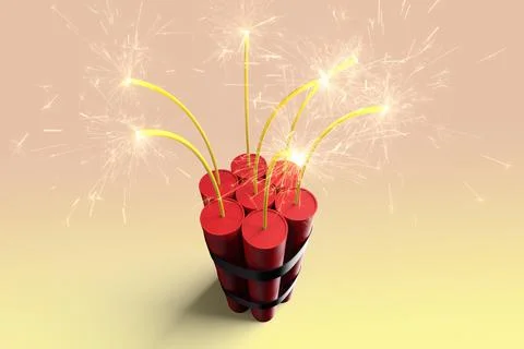 3D rendering of a burning pack of dynamite Stock Illustration