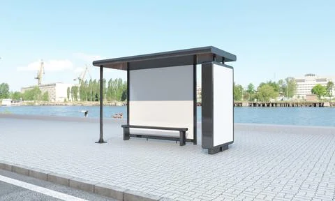 3D rendering of a bus stop with blank frames for your images/text/art Illustrazione stock