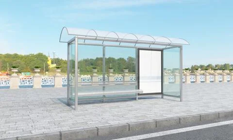 3D rendering of a bus stop with blank frames for your images/text/art Stock Illustration