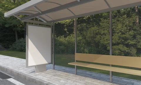 3D rendering of a bus stop with blank frames for your images/text/art Illustrazione stock