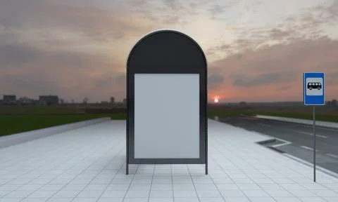 3D rendering of a bus stop with blank frames for your images/text/art Illustrazione stock