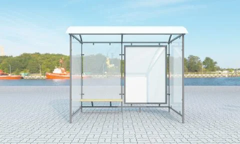 3D rendering of a bus stop with blank frames for your images/text/art 스톡 일러스트