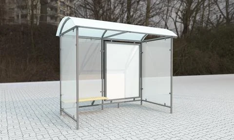 3D rendering of a bus stop with blank frames for your images/text/art 스톡 일러스트