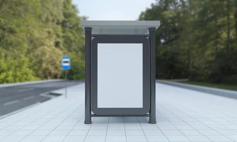 3D rendering of a bus stop with blank frames for your images/text/art Illustrazione stock