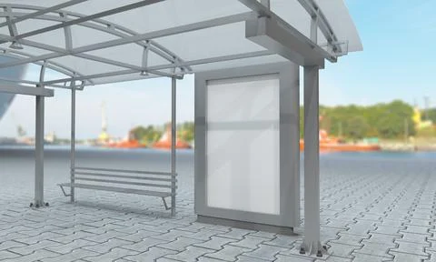 3D rendering of a bus stop with blank frames for your images/text/art 스톡 일러스트