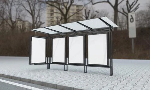 3D rendering of a bus stop with blank frames for your images/text/art Illustrazione stock