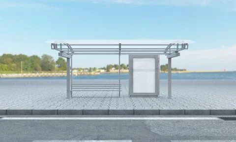 3D rendering of a bus stop with blank frames Illustrazione stock