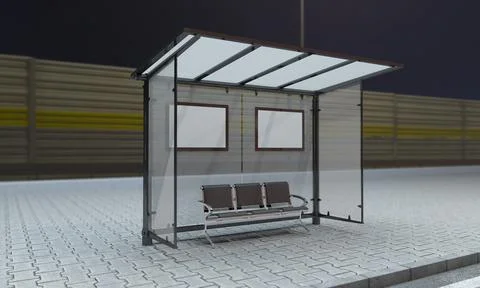 3D rendering of a bus stop with blank frames Illustrazione stock