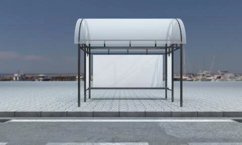 3D rendering of a bus stop with blank frames Stock-Illustration