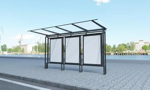 3D rendering of a bus stop with blank frames Stock-Illustration