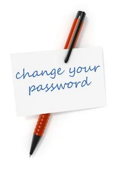 3d rendering of a business card and a ball pen and the text change your password Stock Illustration