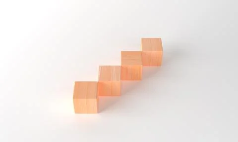 3d rendering business concept minimal. wood cube of arranged in a stairway Illustrazione stock