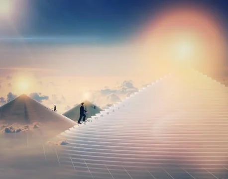 3d rendering of a business man looking to the future with hope sky and open s Stock Illustration