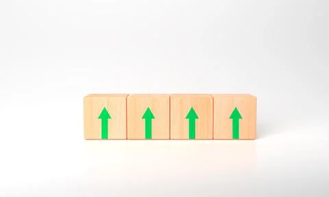 3d rendering Business performance growth concept. Wooden cube with increasing Illustrazione stock