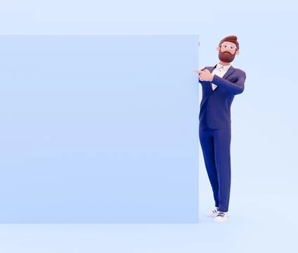 3D rendering Businessman paper or sign isolated on blue, with plenty of copy Stockillustratie
