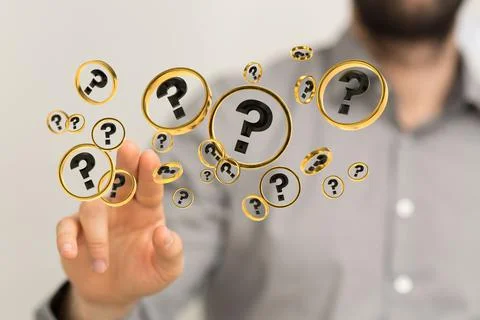 3D rendering  of a Businessman solving a problem with digital question marks 스톡 일러스트