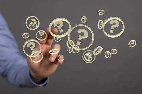 3D rendering  of a Businessman solving a problem with digital question marks Stock Photos