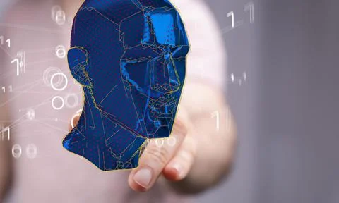 3D rendering of a businessman's hand tapping on a digital artificial Stockfoto's