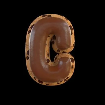 3d rendering of the C letter recreating a cookie with chocolate on top Ilustração Stock
