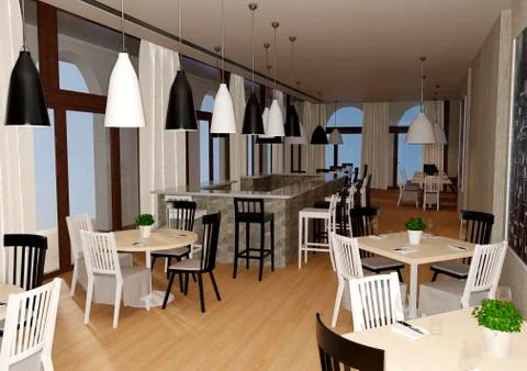 3D Rendering Cafe Dining Area Ilustración de archivo