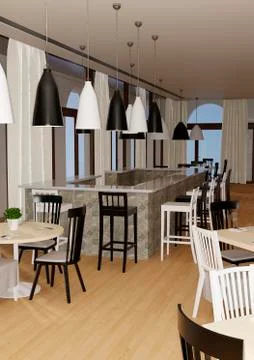 3D Rendering Cafe Dining Area Stock Illustration