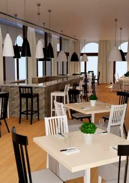3D Rendering Cafe Dining Area Ilustración de archivo